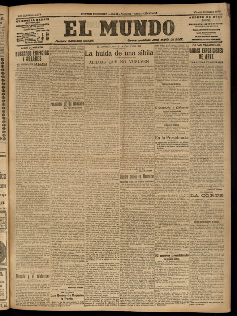 Miniatura de El Mundo del 3 de octubre de 1919 (edición de provincias)