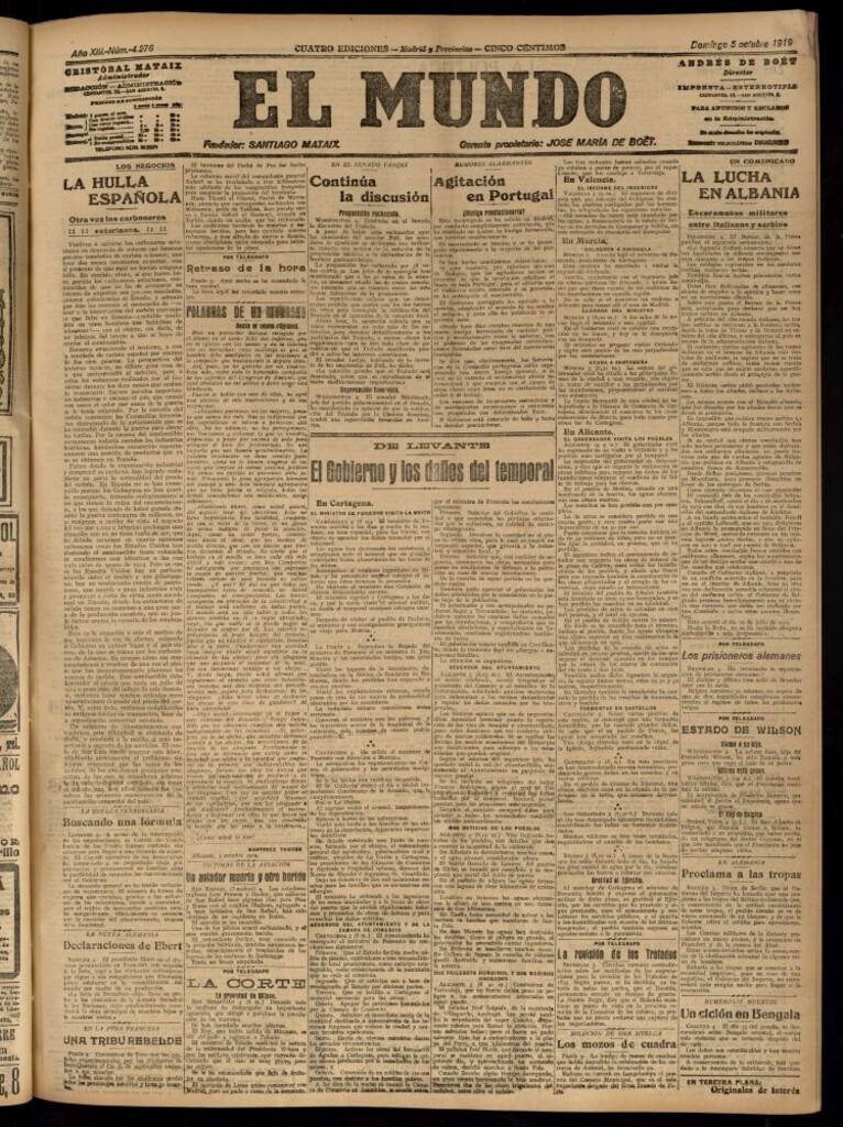 Miniatura de El Mundo del 5 de octubre de 1919 (edición de provincias)