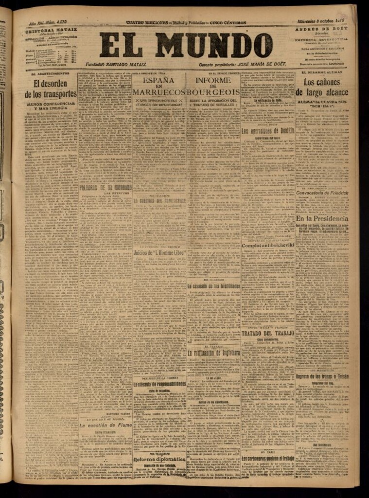 Miniatura de El Mundo del 8 de octubre de 1919 (edición de provincias)