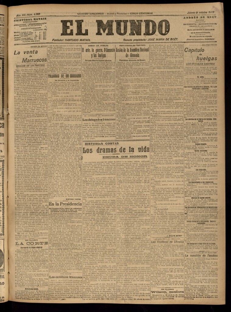 Miniatura de El Mundo del 9 de octubre de 1919 (edición de provincias)