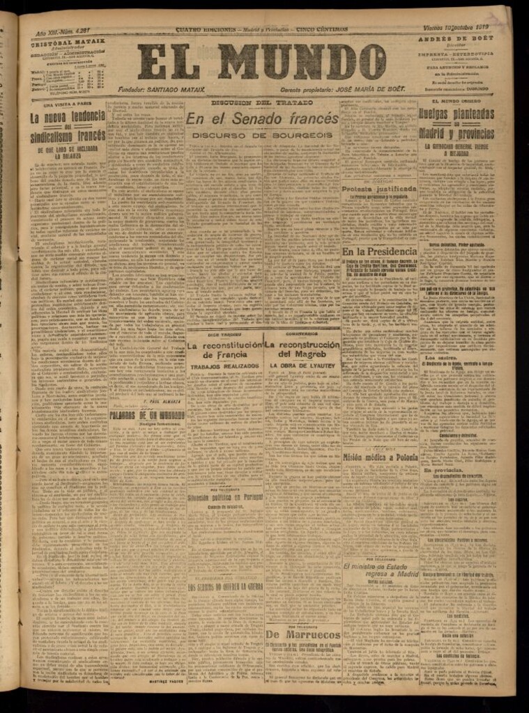 Miniatura de El Mundo del 10 de octubre de 1919 (edición de provincias)