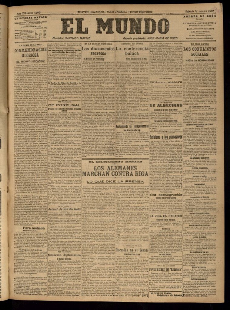 Miniatura de El Mundo del 11 de octubre de 1919 (edición de provincias)