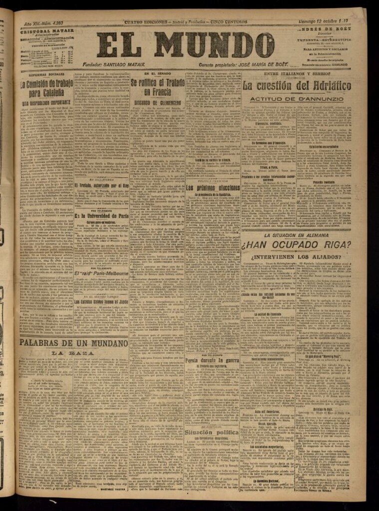 Miniatura de El Mundo del 12 de octubre de 1919 (edición de provincias)