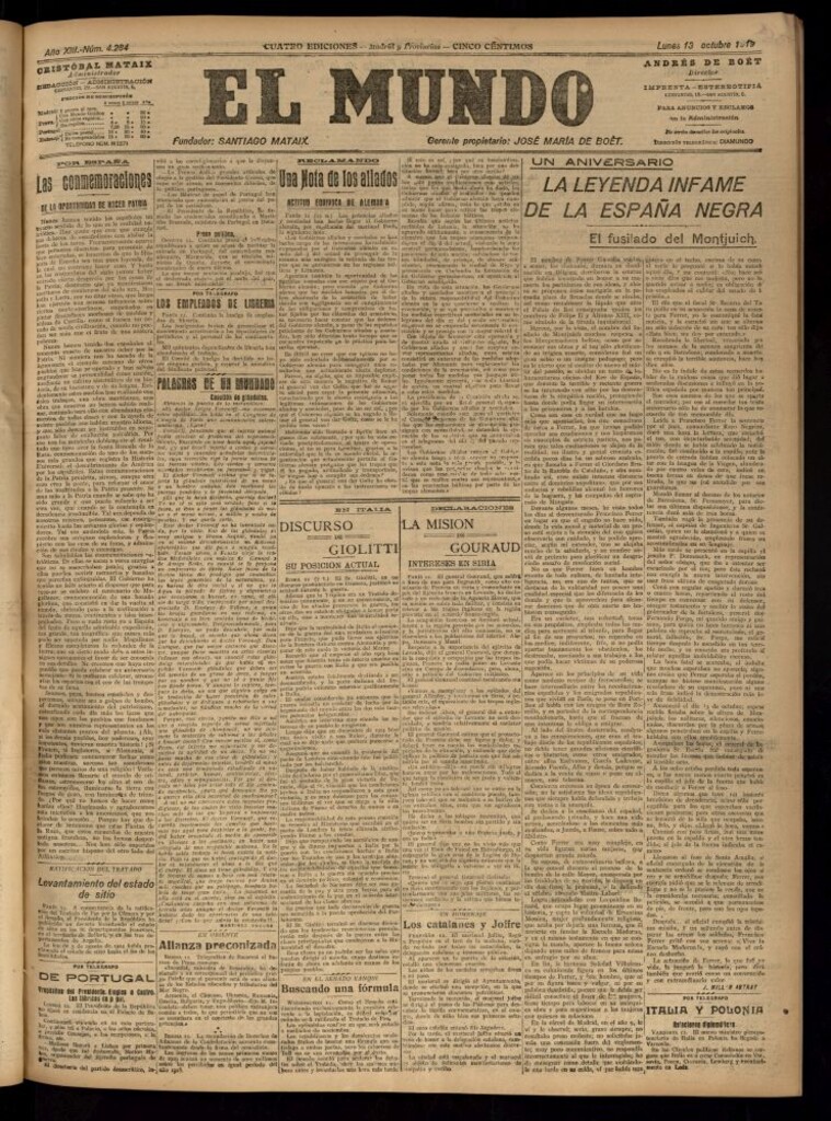 Miniatura de El Mundo del 13 de octubre de 1919 (edición de provincias)