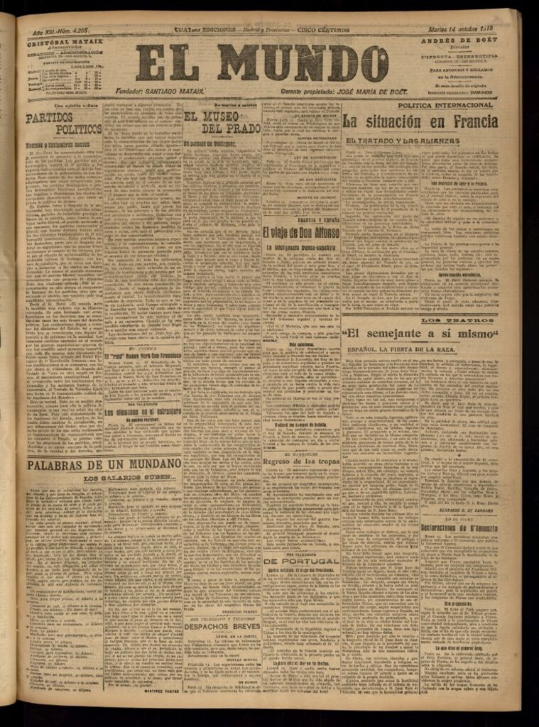 Miniatura de El Mundo del 14 de octubre de 1919 (edición de provincias)