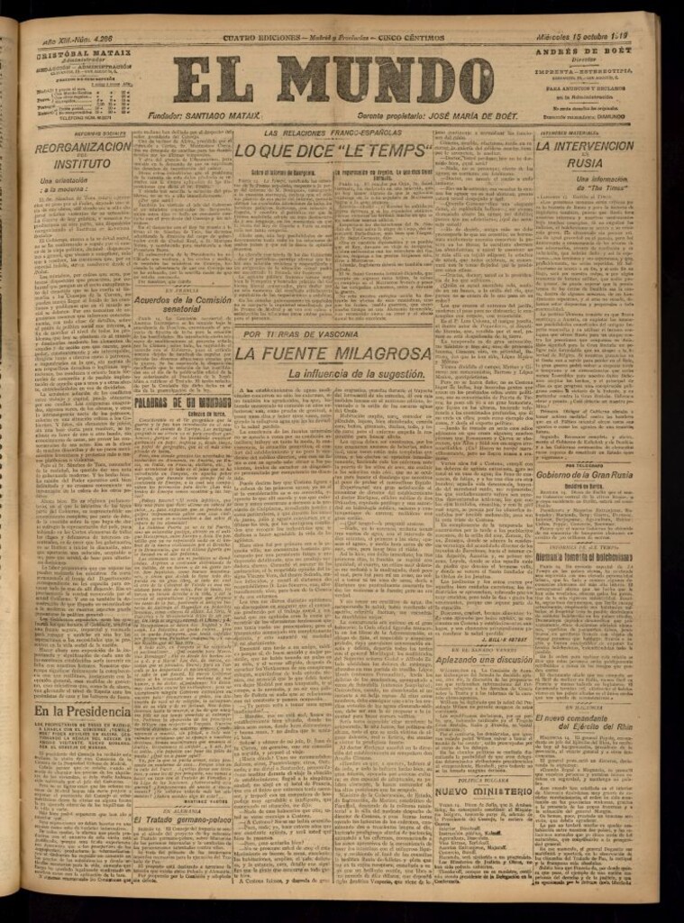 Miniatura de El Mundo del 15 de octubre de 1919 (edición de provincias)