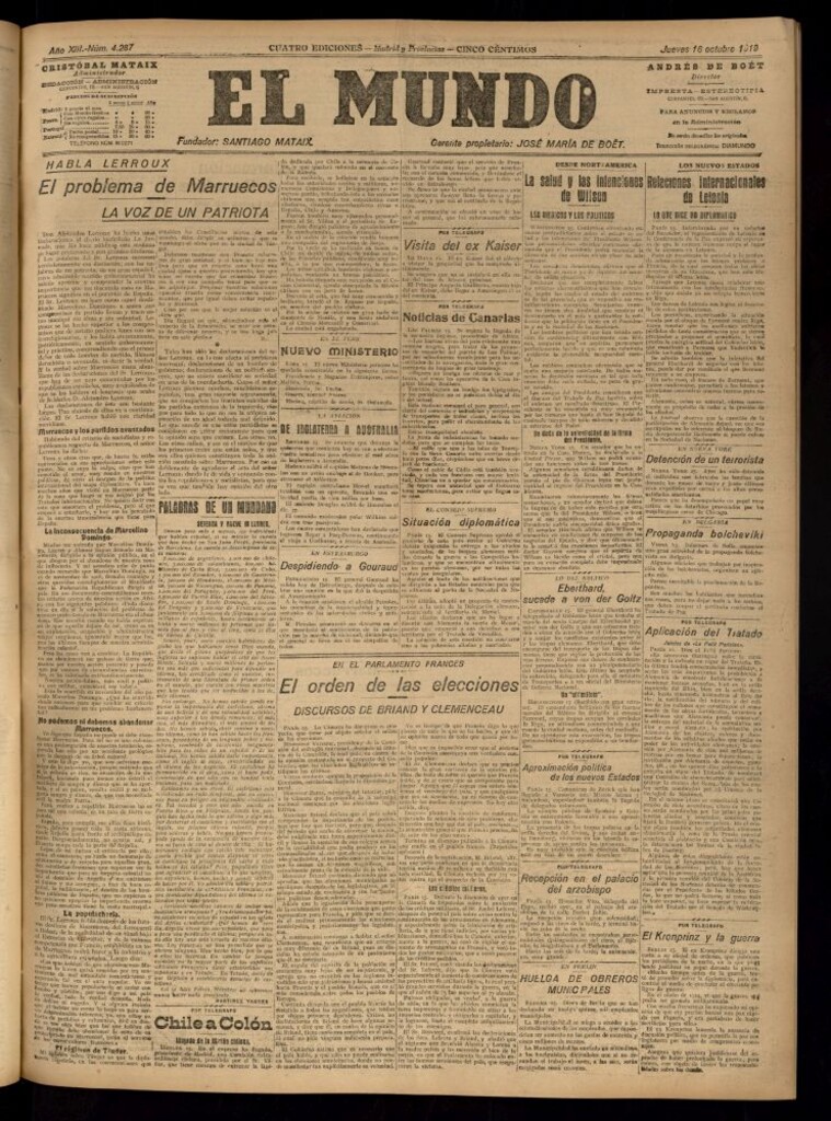 Miniatura de El Mundo del 16 de octubre de 1919 (edición de provincias)