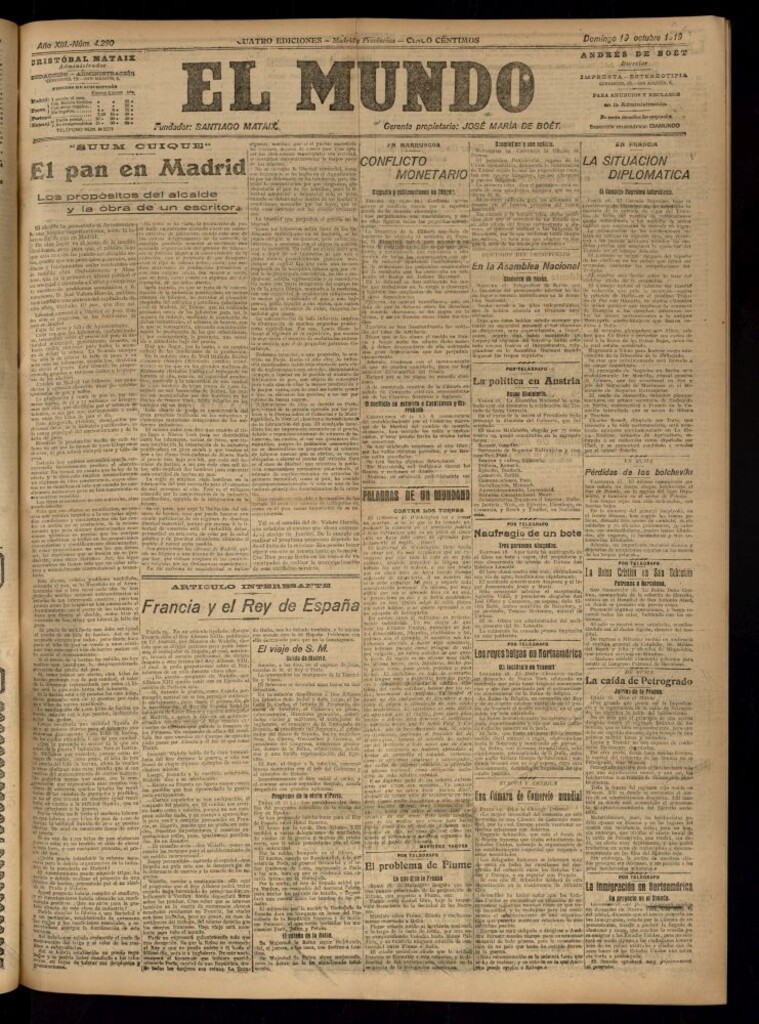 Miniatura de El Mundo del 19 de octubre de 1919 (edición de provincias)