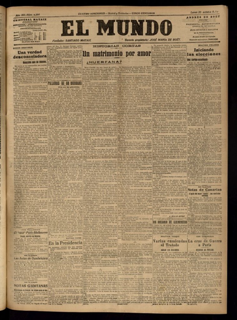 Miniatura de El Mundo del 20 de octubre de 1919 (edición de provincias)