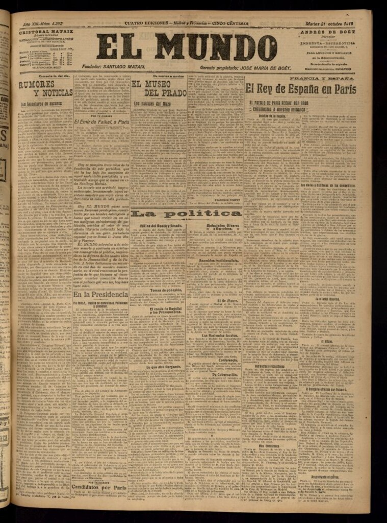 Miniatura de El Mundo del 21 de octubre de 1919 (edición de provincias)