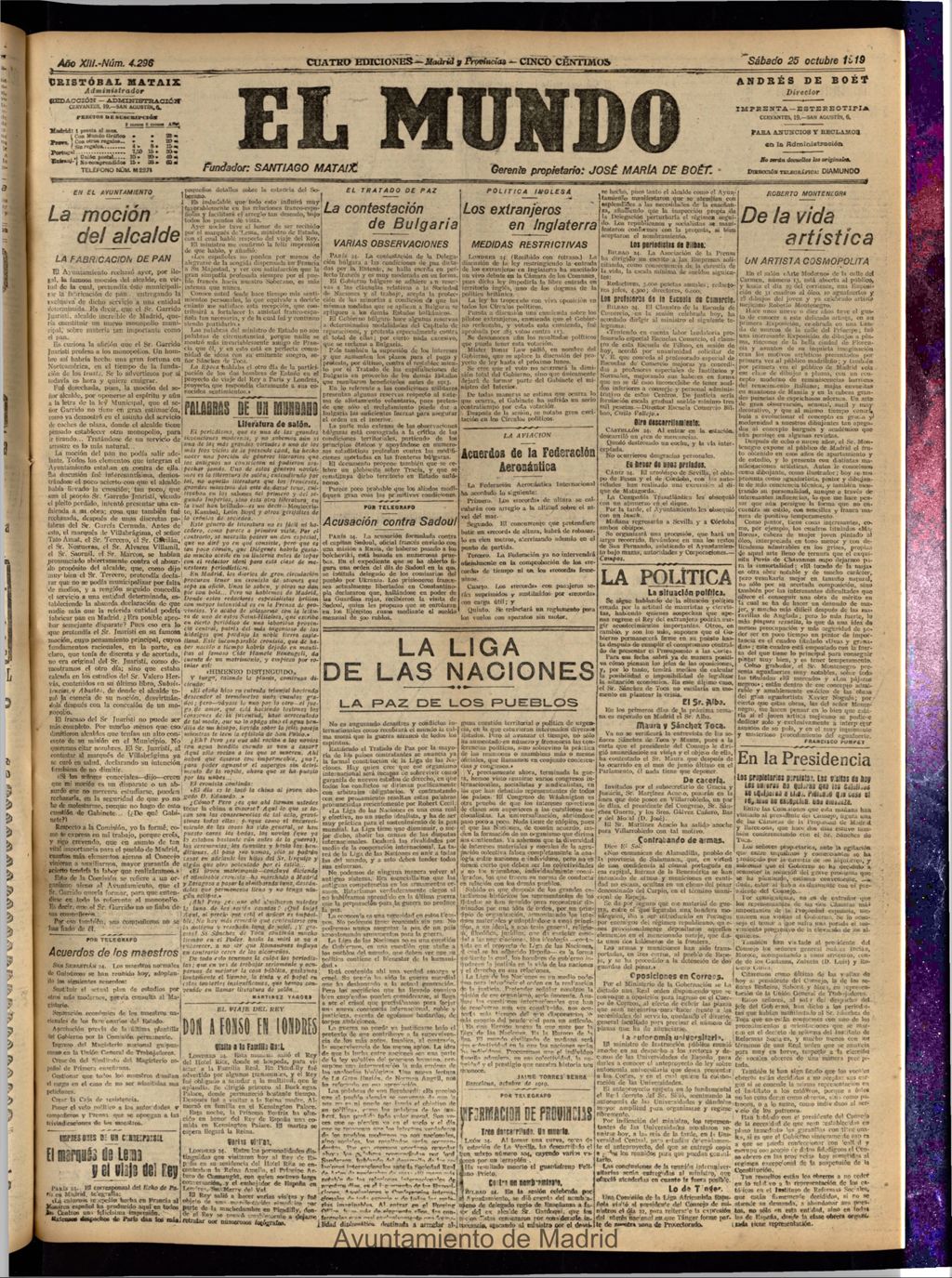 Miniatura de El Mundo del 25 de octubre de 1919 (edición de provincias)