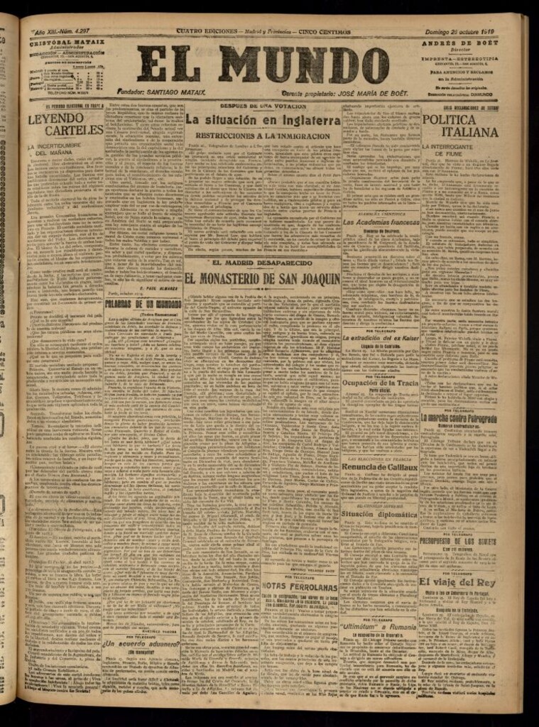 Miniatura de El Mundo del 26 de octubre de 1919 (edición de provincias)