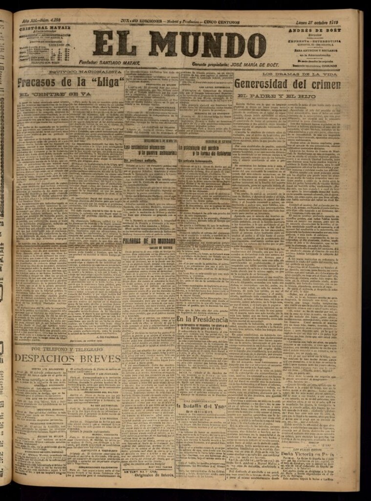 Miniatura de El Mundo del 27 de octubre de 1919 (edición de provincias)