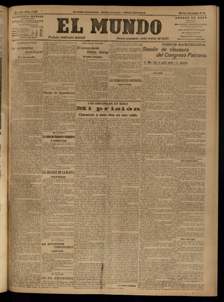 Miniatura de El Mundo del 28 de octubre de 1919 (edición de provincias)