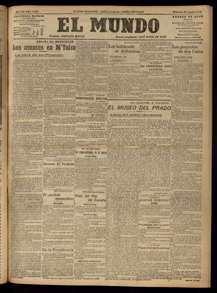 Miniatura de El Mundo del 29 de octubre de 1919 (edición de provincias)
