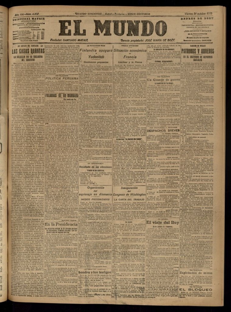 Miniatura de El Mundo del 31 de octubre de 1919 (edición de provincias)