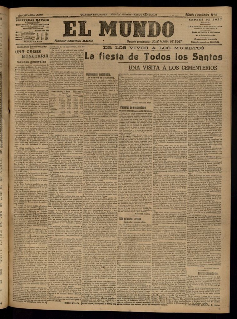 Miniatura de El Mundo del 1 de noviembre de 1919 (edición de provincias)