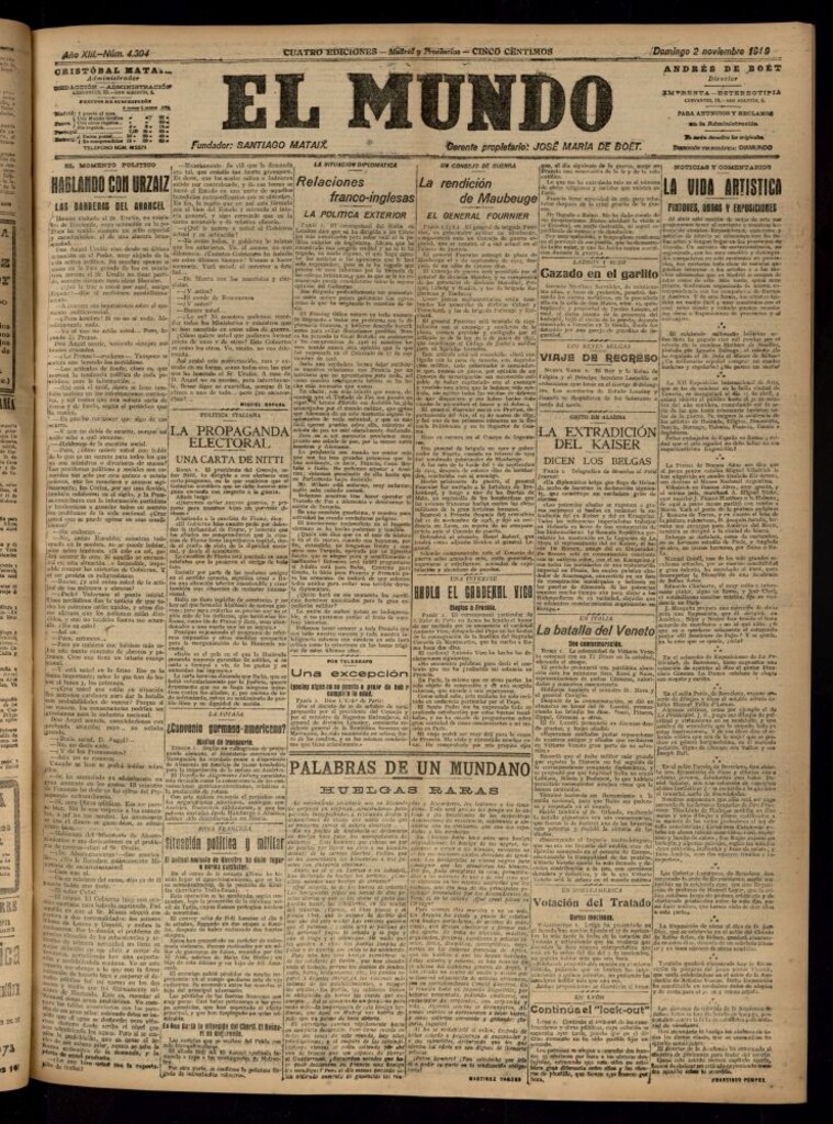Miniatura de El Mundo del 2 de noviembre de 1919 (edición de provincias)