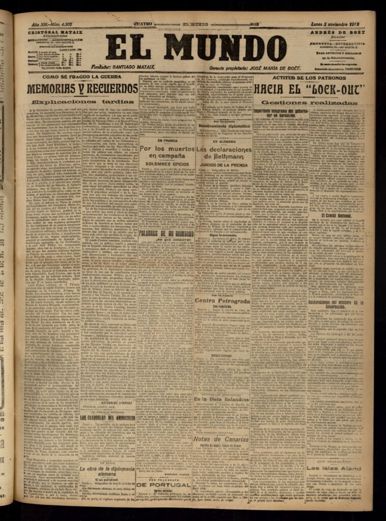 Miniatura de El Mundo del 3 de noviembre de 1919 (edición de provincias)
