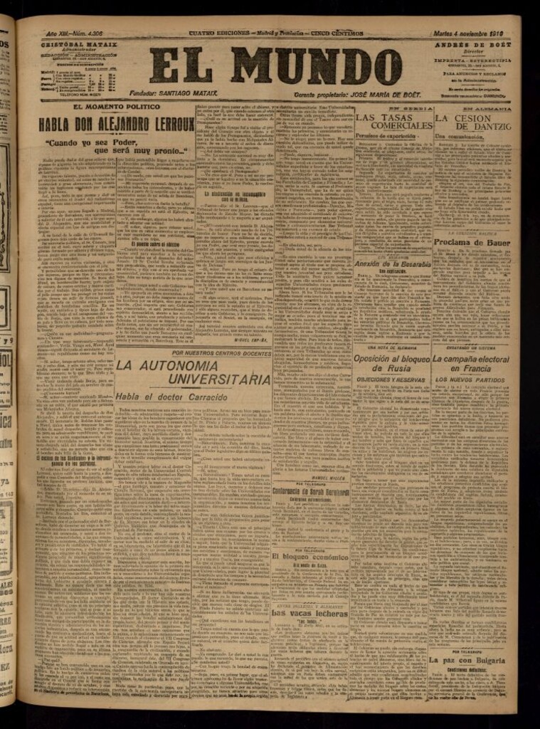 Miniatura de El Mundo del 4 de noviembre de 1919 (edición de provincias)