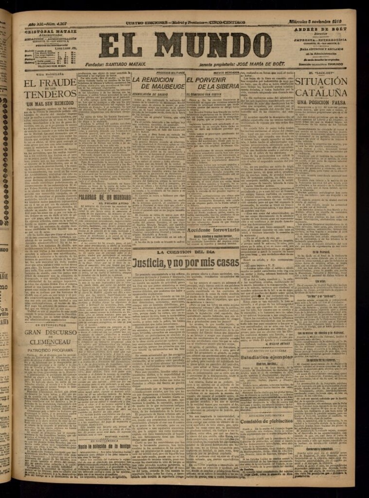 Miniatura de El Mundo del 5 de noviembre de 1919 (edición de provincias)