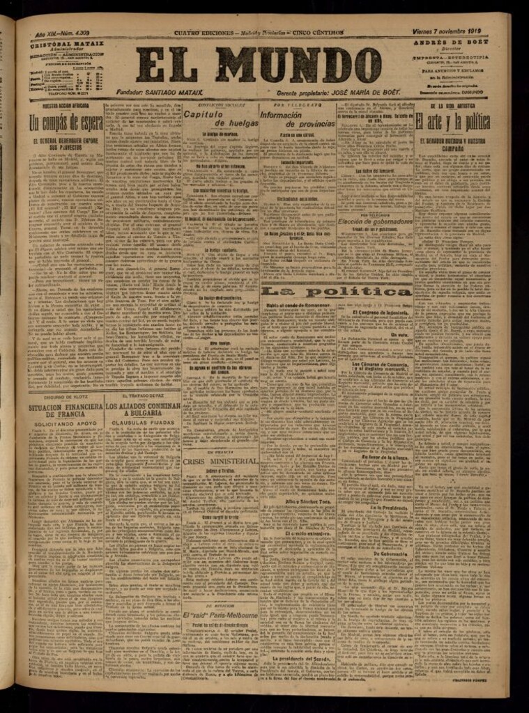 Miniatura de El Mundo del 7 de noviembre de 1919 (edición de provincias)
