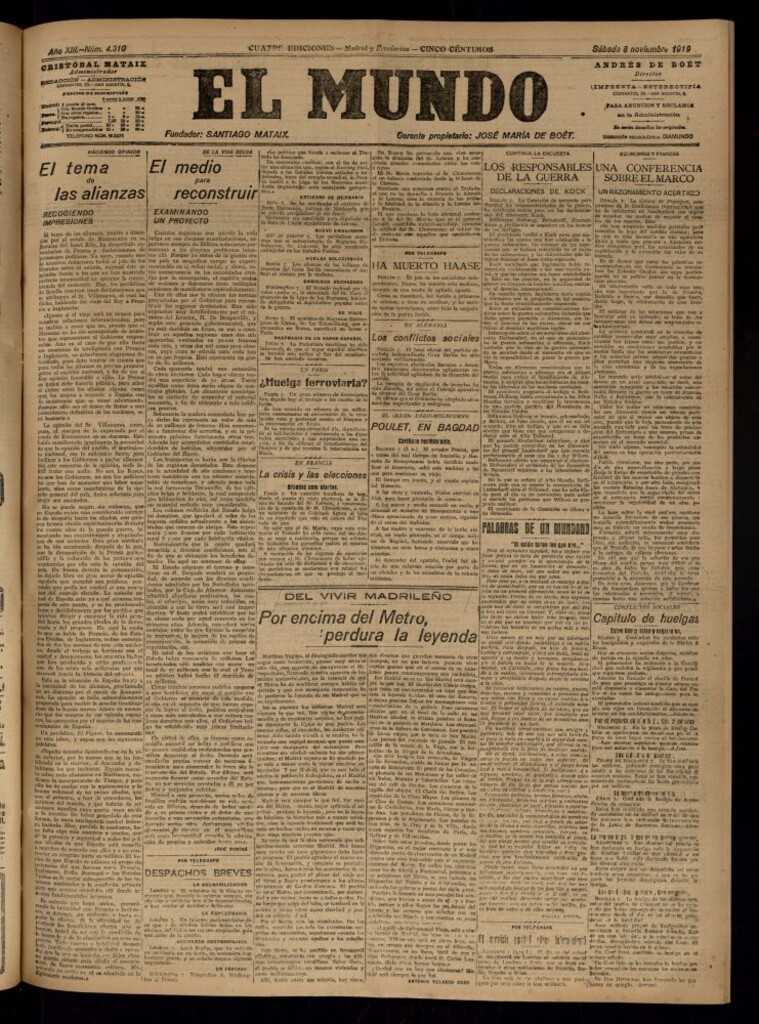 Miniatura de El Mundo del 8 de noviembre de 1919 (edición de provincias)