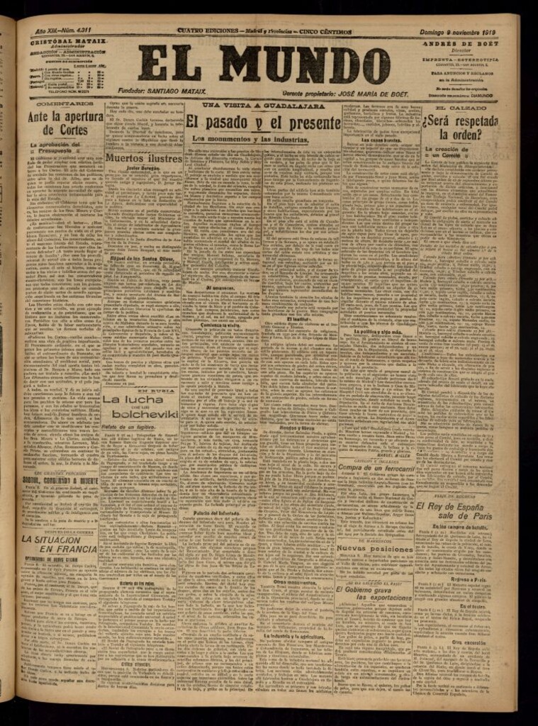 Miniatura de El Mundo del 9 de noviembre de 1919 (edición de provincias)