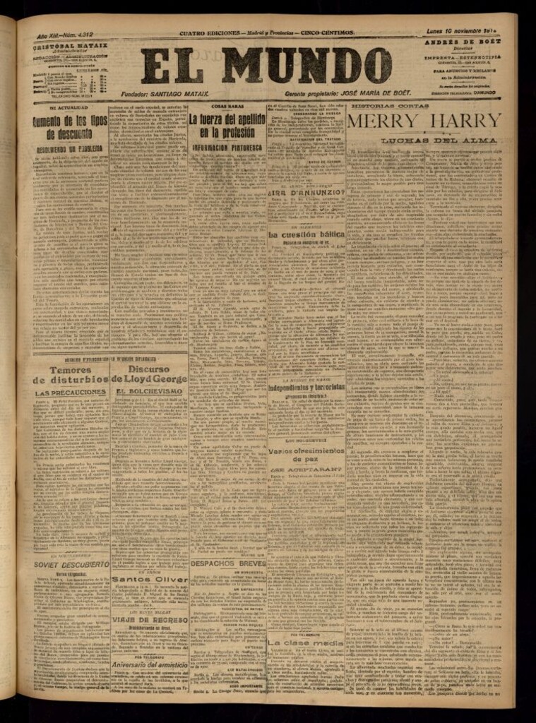 Miniatura de El Mundo del 10 de noviembre de 1919 (edición de provincias)