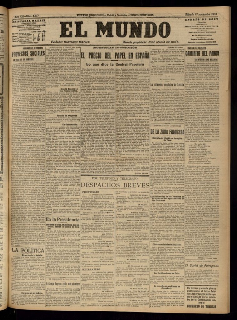 Miniatura de El Mundo del 15 de noviembre de 1919 (edición de provincias)