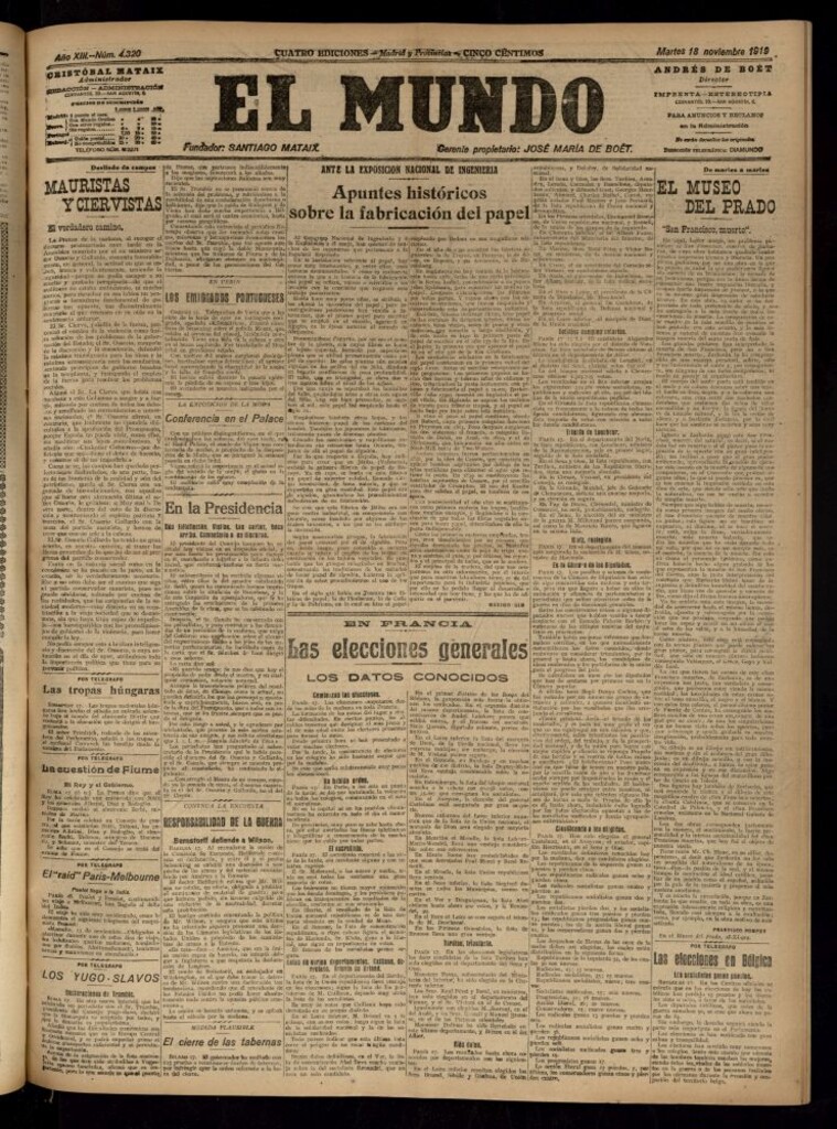 Miniatura de El Mundo del 18 de noviembre de 1919 (edición de provincias)