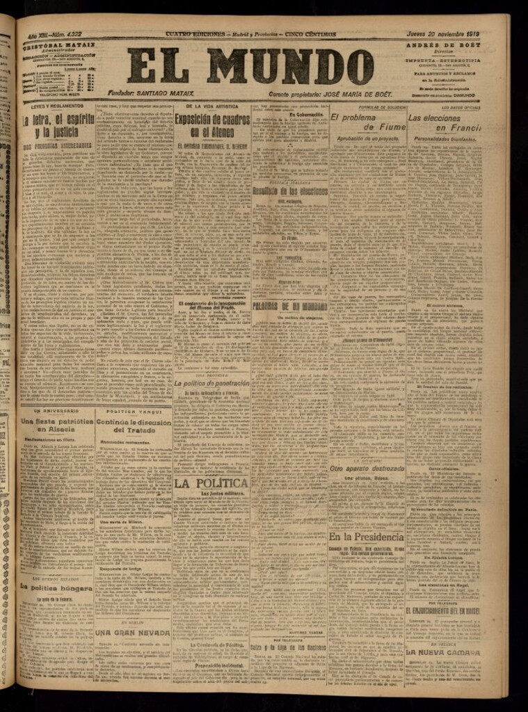 Miniatura de El Mundo del 20 de noviembre de 1919 (edición de provincias)