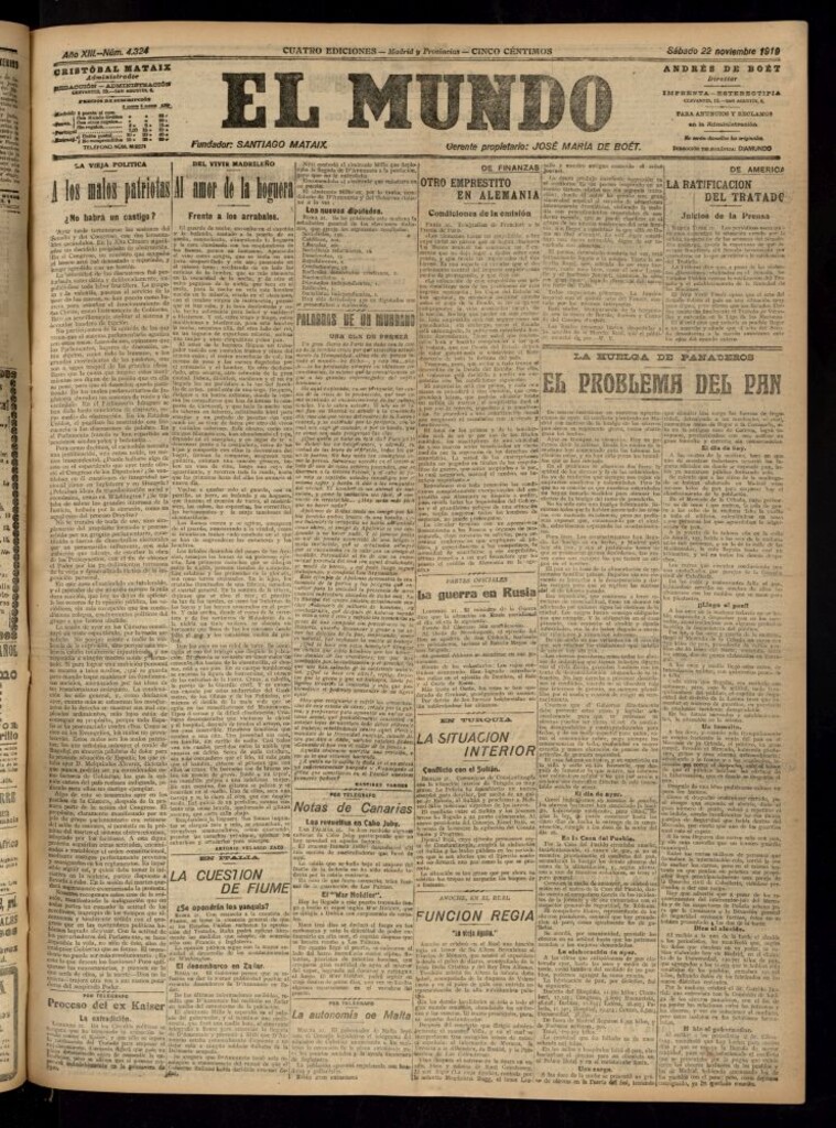 Miniatura de El Mundo del 22 de noviembre de 1919 (edición de provincias)