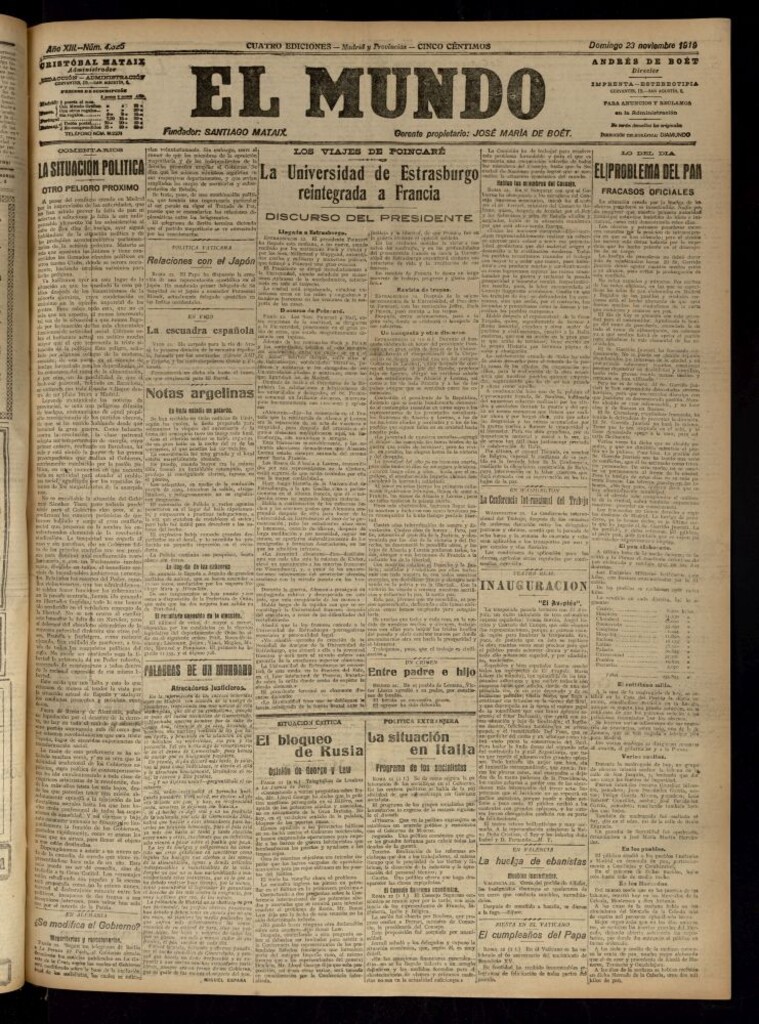 Miniatura de El Mundo del 23 de noviembre de 1919 (edición de provincias)