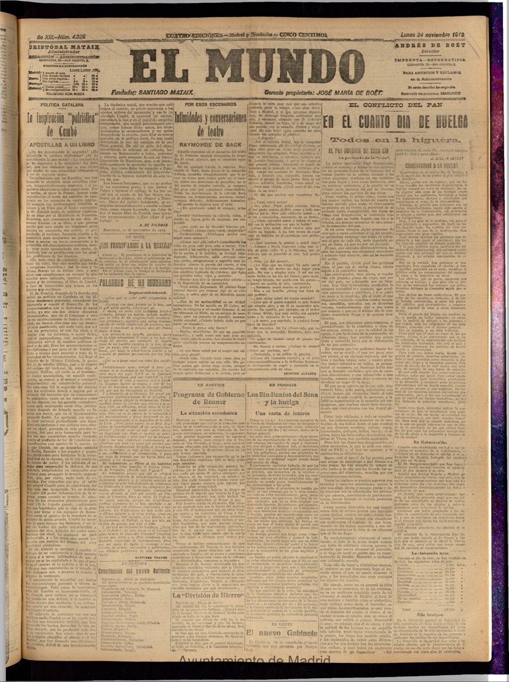 Miniatura de El Mundo del 24 de noviembre de 1919 (edición de provincias)