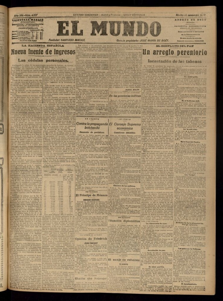 Miniatura de El Mundo del 25 de noviembre de 1919 (edición de provincias)
