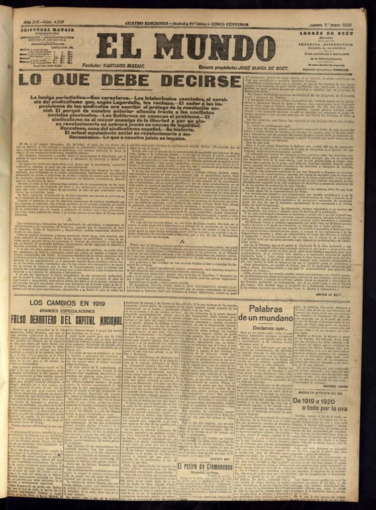 Miniatura de El Mundo del 1 de enero de 1920