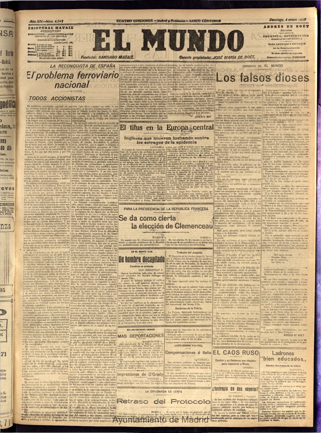 Miniatura de El Mundo del 4 de enero de 1920