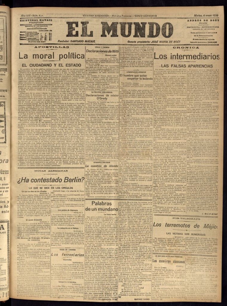 Miniatura de El Mundo del 6 de enero de 1920