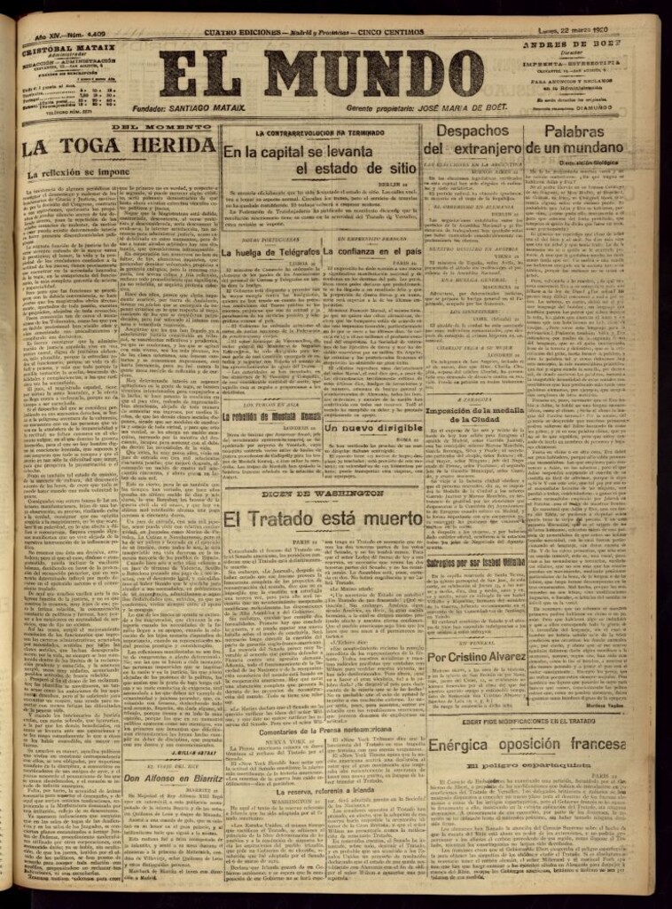 Miniatura de El Mundo del 22 de marzo de 1920