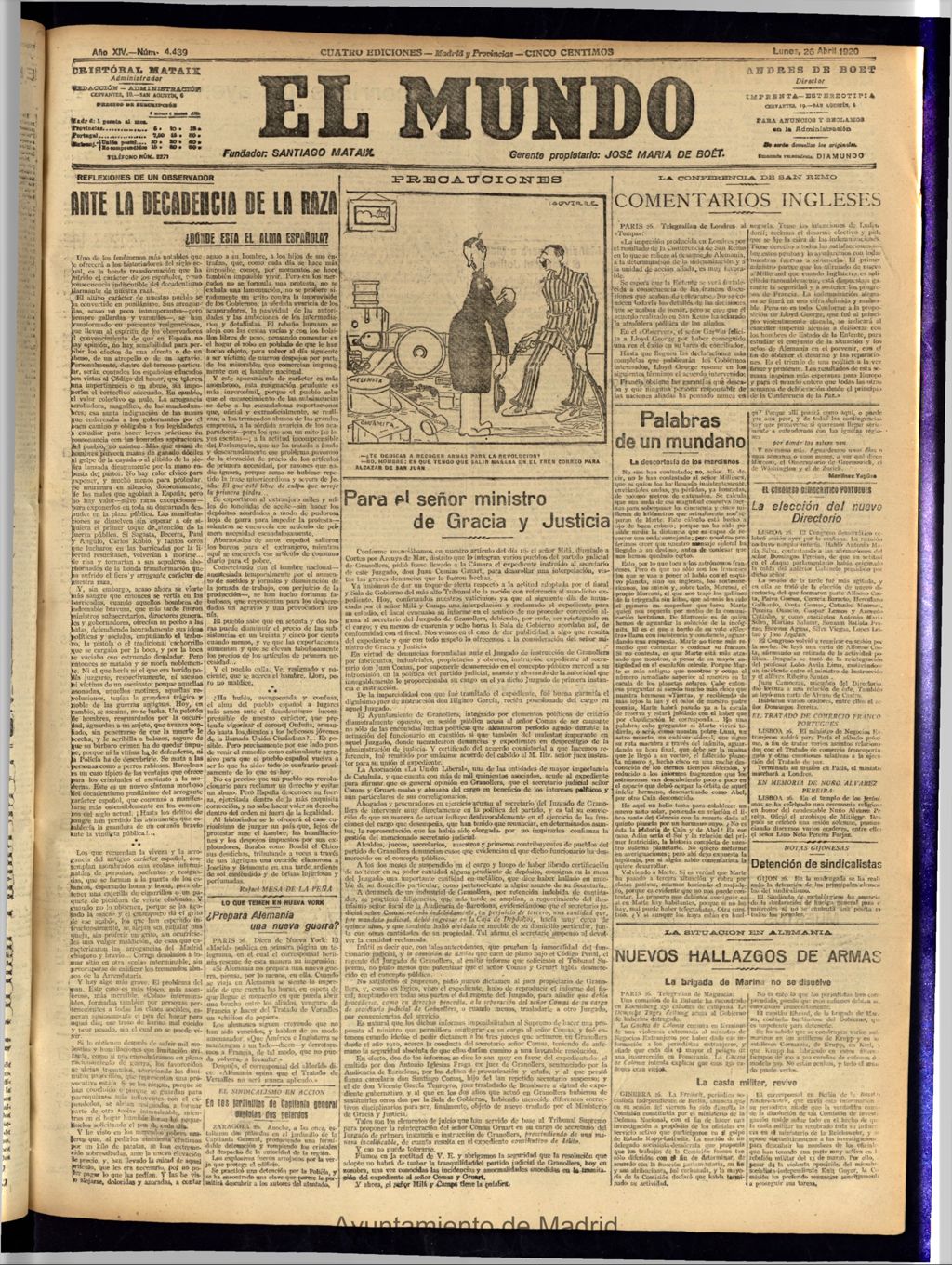 Miniatura de El Mundo del 26 de abril de 1920