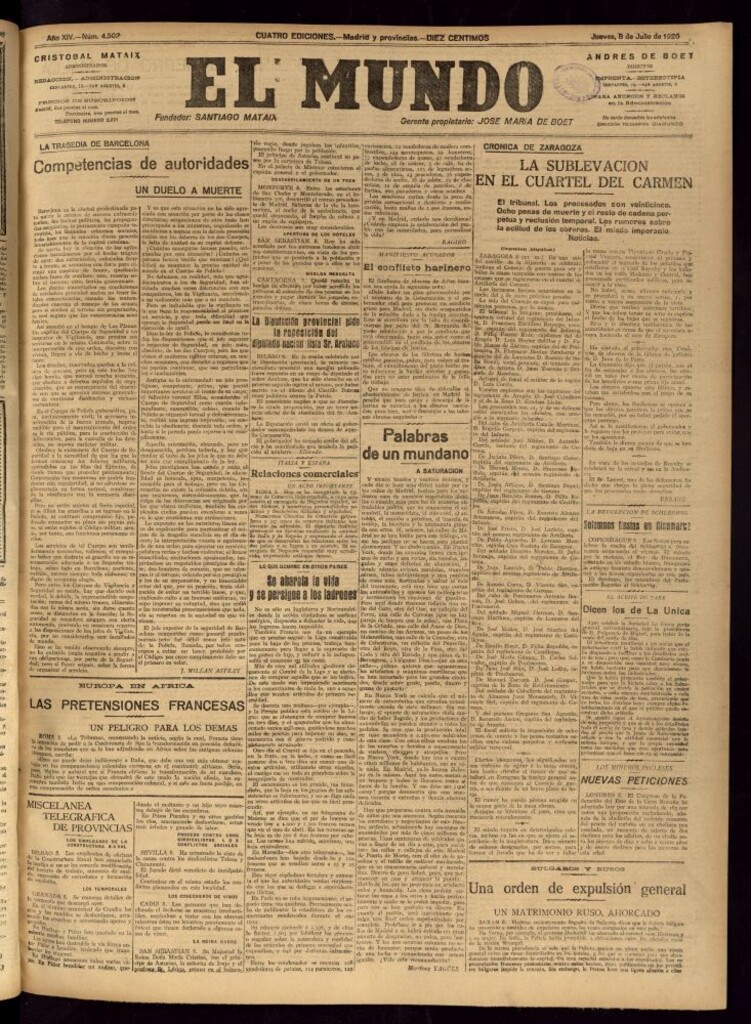 Miniatura de El Mundo del 8 de julio de 1920