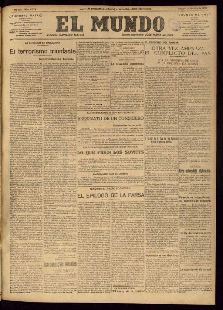 Miniatura de El Mundo del 31 de julio de 1920