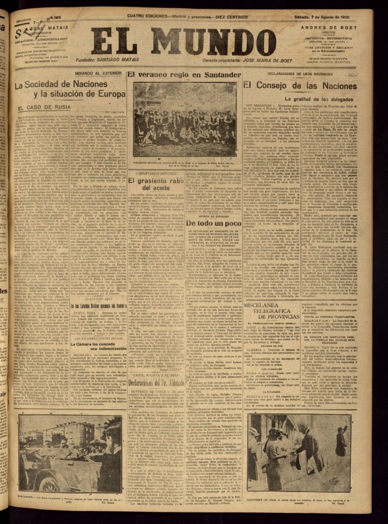 Miniatura de El Mundo del 7 de agosto de 1920