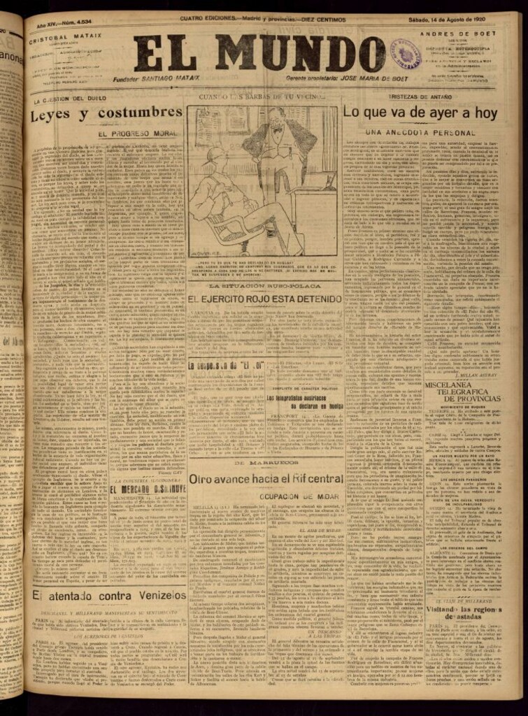 Miniatura de El Mundo del 14 de agosto de 1920