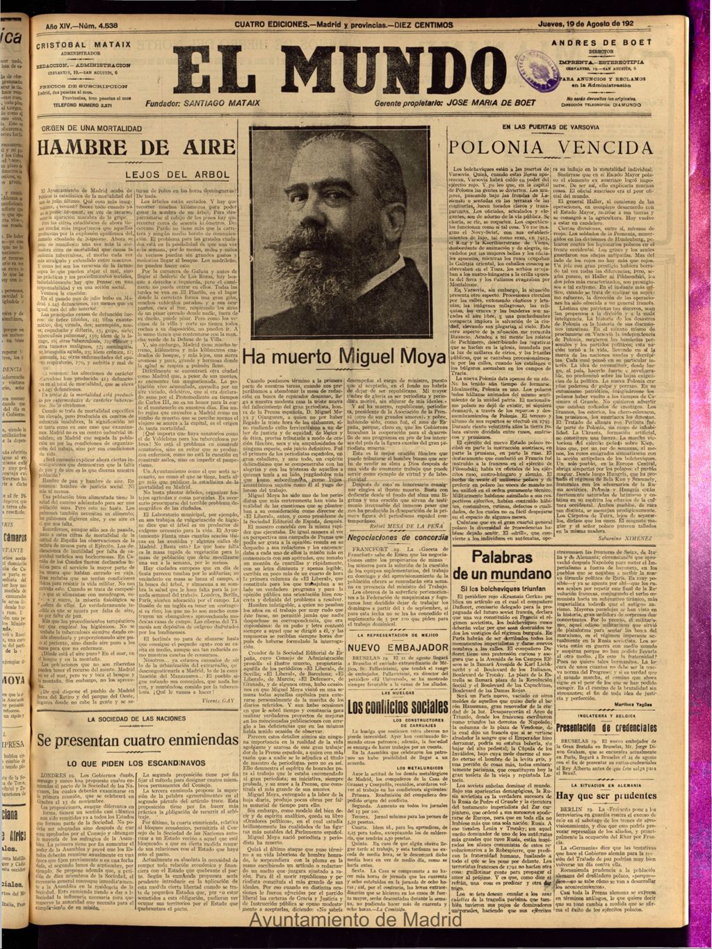 Miniatura de El Mundo del 19 de agosto de 1920