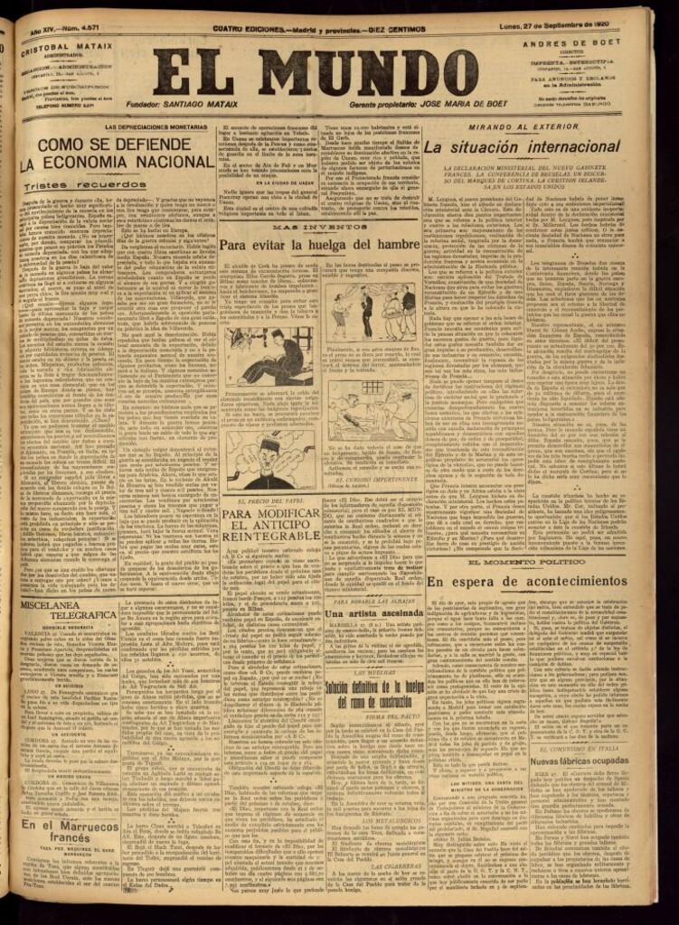 Miniatura de El Mundo del 27 de septiembre de 1920