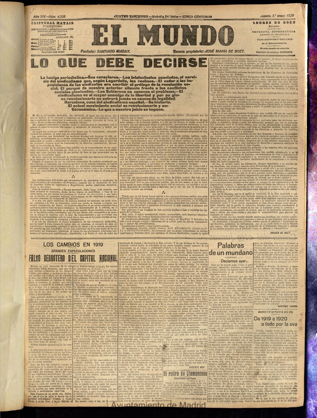 Miniatura de El Mundo del 1 de enero de 1920 (edición de provincias)