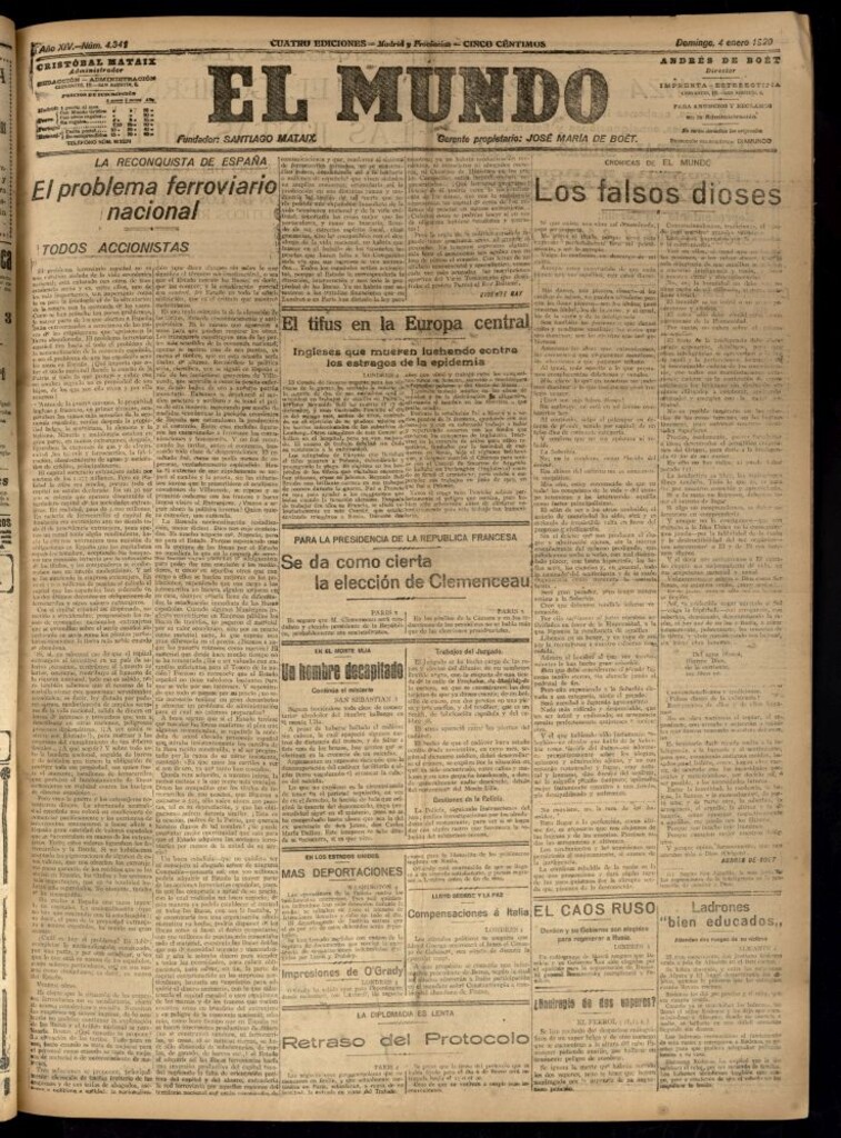 Miniatura de El Mundo del 4 de enero de 1920 (edición de provincias)