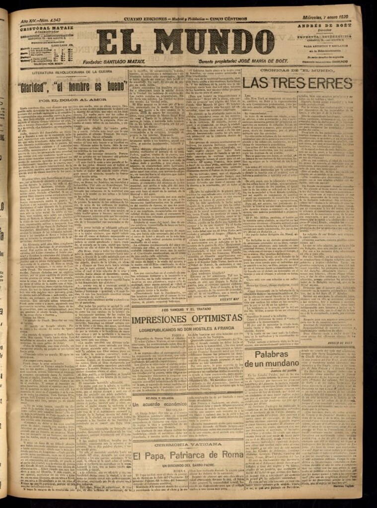 Miniatura de El Mundo del 7 de enero de 1920 (edición de provincias)
